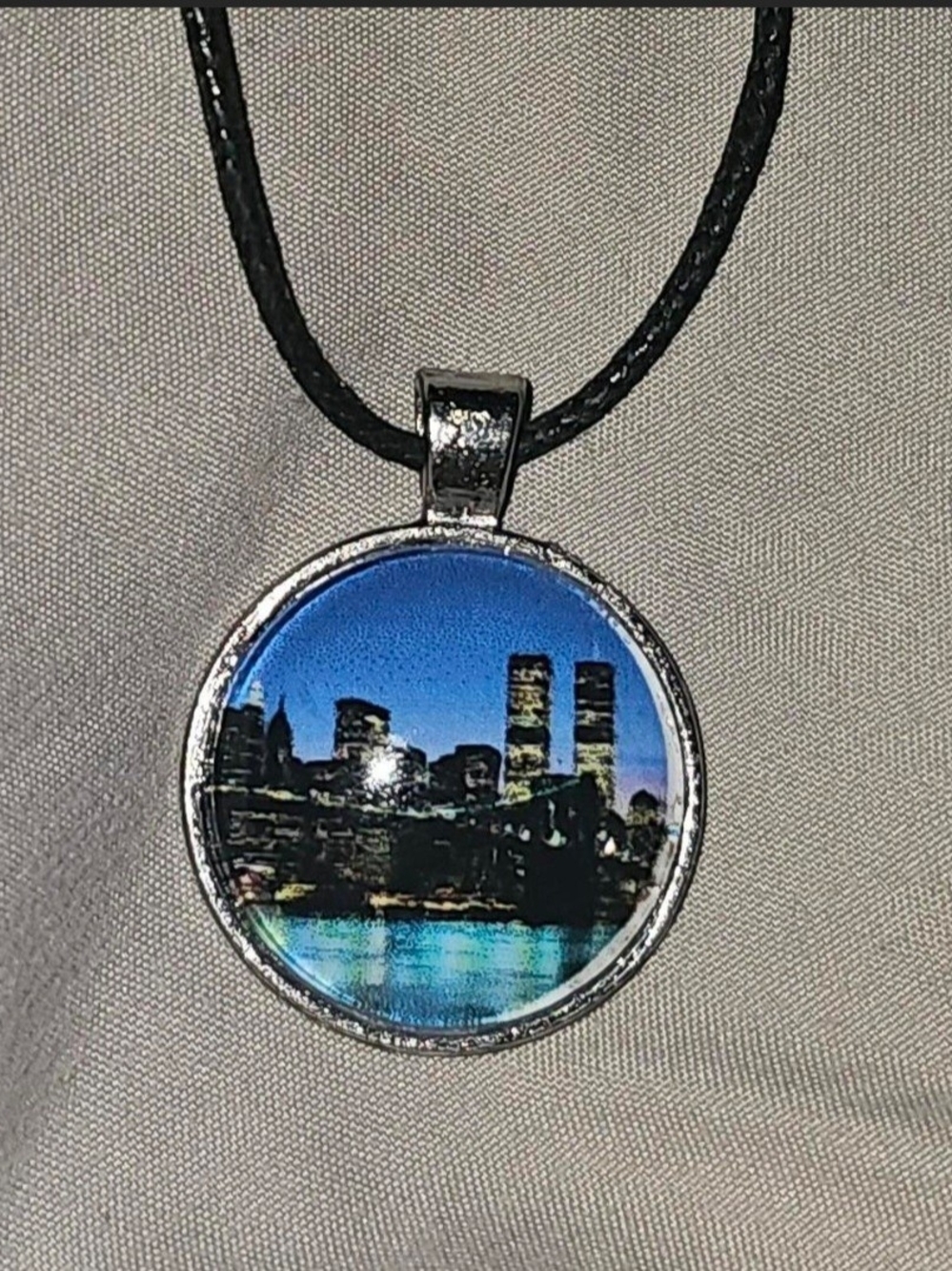 New York City Skyline Round Pendant Cord Necklace